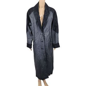 Outbrook Vintage Black Leather Trench Coat Long